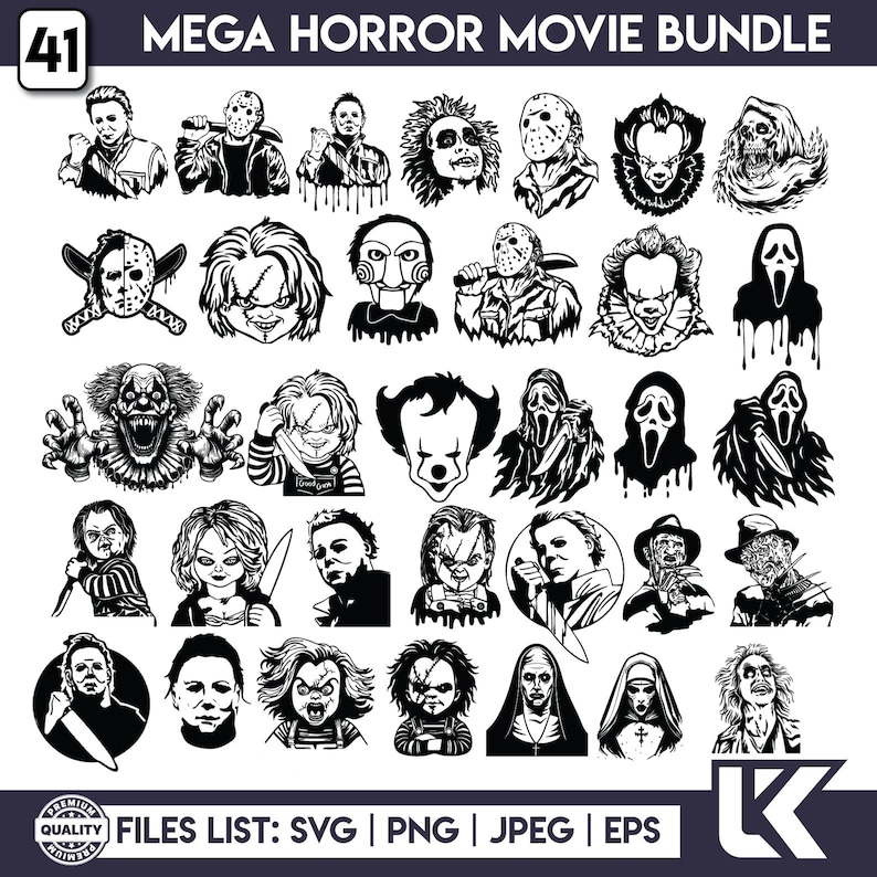 Mega Halloween Horror Characters Svg Bundle, Halloween Svg, Horror Movie Svg, Horror Characters, Scary svg, Horror Png, Halloween Png