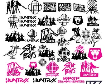 Paquete de SVG y PNG de Huntrix Kpop Cazador de Demonios, Huntrix SVG, Sa-Ja Boys SVG, SVG inspirado en Cazadores de Demonios, PNG de Cena de Chica, SVG de Gato y Pájaro