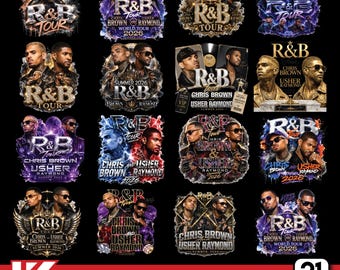 21 Chris Brown Usher Raymond R&B-turné PNG-paketfil | Konsert 2026 | Hiphop-sångare T-shirtdesign | Sublimering Digital nedladdning