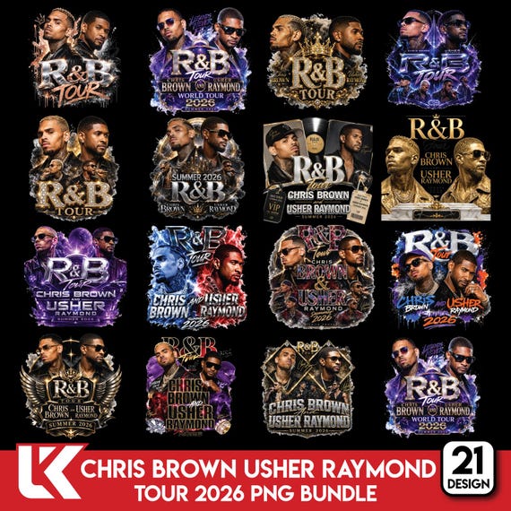 21 Chris Brown Usher Raymond R&B Tour PNG Bundle File | 2026 concert | Hip Hop Singer T-Shirt Design | Sublimation Digital Download