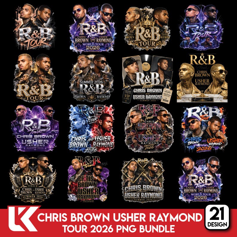 21 Chris Brown Usher Raymond R&B Tour PNG Bundle File | 2026 concert | Hip Hop Singer T-Shirt Design | Sublimation Digital Download
