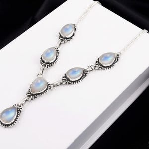 Natürliche Mondstein Halskette, 925 Sterling Silber Halskette, handgemachte Halskette, Geschenk für sie, Geburtstagsgeschenk, Mondstein Edelstein Halskette