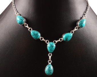 Turquoise Necklace,Handmade Necklace, 925 Sterling Silver Necklace,Women Jewelry,Gemstone Necklace,Gift for Her,Anniversary Gift
