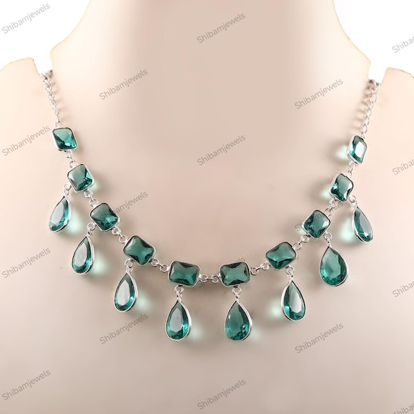 Green Apatite Necklace,Handmade Necklace,925 Sterling Silver Necklace,Women Jewelry, Green Gemstone Necklace,Gift for Her,Anniversary Gift
