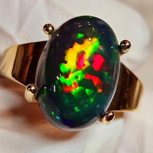 Fire opal men&#39;s Ring Natural black Multi Fire opal men&#39;s Ring 925 sterling silver men&#39;s Ring Genuine opal caboshon Ring men&#39;s opal ring