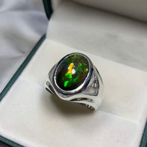 AAA+ Fire black opal men&#39;s ring 925 sterling silver ring october birthstone Ring natural opal men&#39;s ring men&#39;s opal ring gift for her