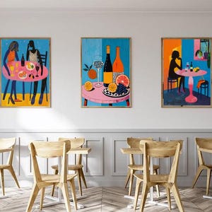 Set di 3 stampe da parete per cucina, stampe da parete con cibo, stampe con carrello da bar, stampe con cibo, stampe con cucina, poster da caffè, stile Henri Matisse, arte digitale