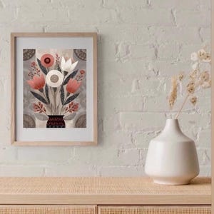 Scandinavian Wall Art Norwegian Folk Decor Floral Print Nordic Wall Prints Scandi Folk Poster Boho Wall Decor Happy Living Room Art, Gift