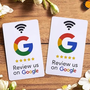Set van 2 Witte Google Review Kaarten | NFC-kaarten | Voorgeprogrammeerd | Meer reviews zonder moeite | Zakelijk promotiemateriaal