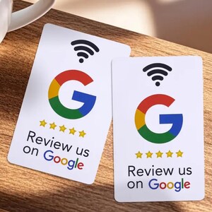 ホワイト Google レビューカード 2 枚セット | NFC カード | 事前プログラム済み | 手間をかけずにレビューをもっと獲得 | ビジネス販促資料