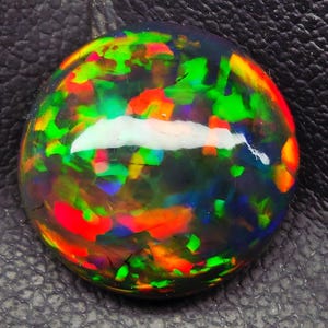 AAA+ Black Multi Fire Opal Round Gemstone – Natural Ethiopian Opal Stone – Loose Unique Paatern Opal Cabochon For Jewellery Making & Gifts