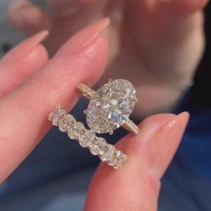 3 CT Oval White Simulated Diamond Bridal Set Wedding Ring 14k Yellow Gold Plated 925 Silver