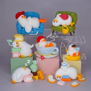 Bundel 7-in-1 Lazy Duckling Haakpatroon PDF - 7-in-1 Schattige Eend Amigurumi Tutorial, Grappige Eend Tashanger Haakpatroon, Schattig Dieren Haakpatroon