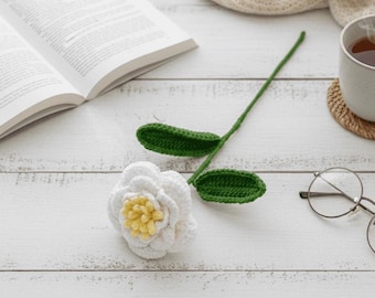 Crochet White Camellia Flower Pattern PDF - Realistic Crochet Flower Pattern, Crochet Camellia Pattern for Bouquet, DIY Floral Decor