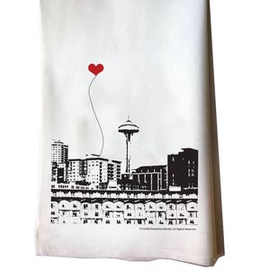 SALE - MISPRINTED Seattle Washington Space Needle cotton floursack tea towel, Hostess Gift, Housewarming, Dish Towel, Kitchen Towel