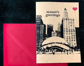 Season's Greetings Chicago Bean note card set of 8 Christmas Holiday