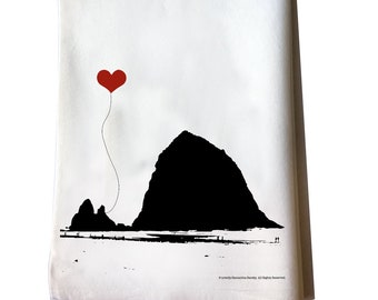 Oregon Coast Haystack Rock cotton flour sack tea towel