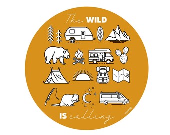 The Wild is Calling Wilder Outdoor Adventure vinyl glossy sticker Yellow