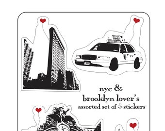 New York City NYC Brooklyn Lover's Sticker Sheet of 5 Assorted Stickers