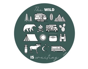 The Wild is Waiting Wilder Outdoor Adventure vinyl glossy sticker Green