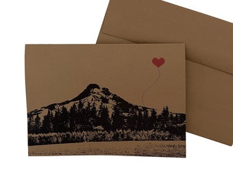 Mt. Hood Oregon single 5x7 note card recycled kraft paper and envelope blank inside greeting card souvenir