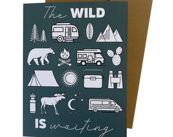 The Wild is Waiting Wilder Outdoor Adventure single note card Green