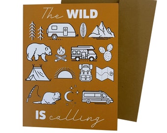 The Wild is Calling Wilder Outdoor Adventure single note card Yellow