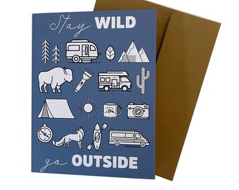 Stay Wild Go Outside Wilder Outdoor Adventure single note card Blue