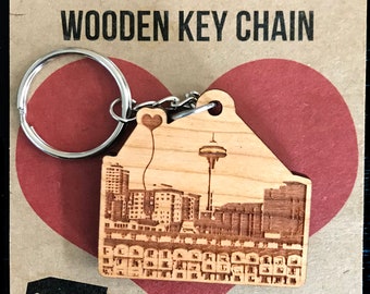 Seattle Space Needle Wooden Key Chain