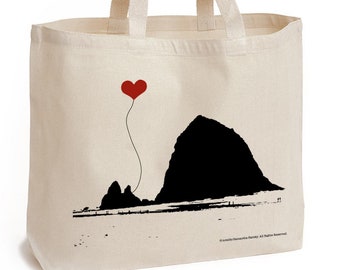Oregon Coast Haystack Rock Cannon Beach heavyweight cotton canvas tote bag, Wedding Welcome, Bachelorette, Market, Grocery, Reusable, Favor