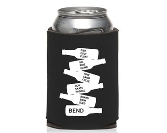 Bend Oregon Beer Bottle Stack Activities Beer Can Cooler Wedding Favor Bachelor Bachelorette Party Gift