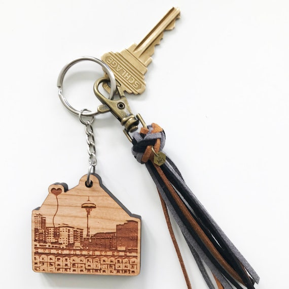 Seattle Space Needle Wooden Key Chain Etsy