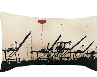 Oakland Shipping Cranes Rectangular Canvas Throw Pillow