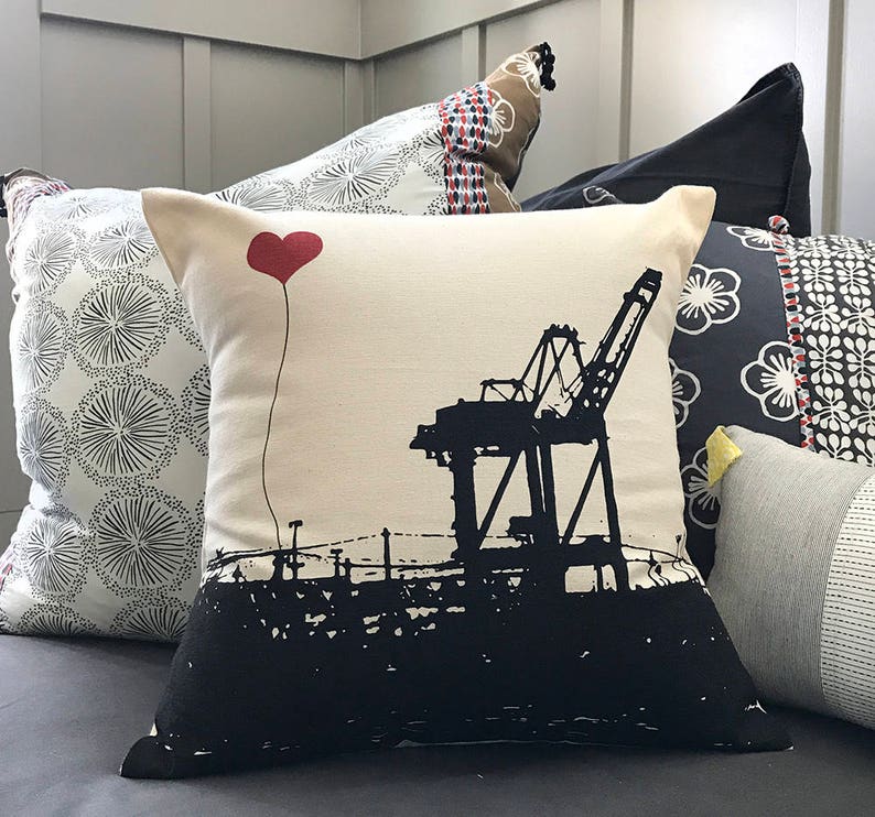 Oakland Shipping Crane Square Canvas Throw Pillow image 2