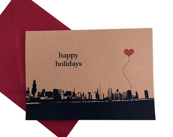 Happy Holidays Chicago Skyline note card set of 8 Christmas