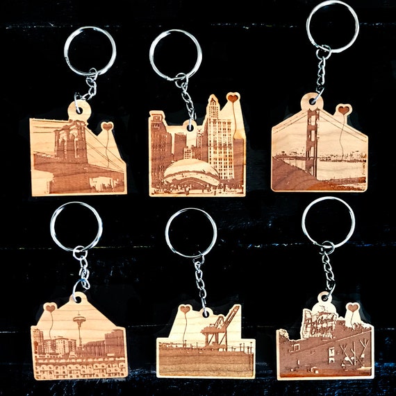 Seattle Space Needle Wooden Key Chain Etsy