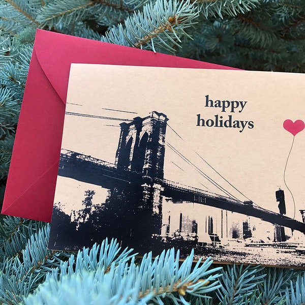 Happy Holidays Brooklyn Bridge note card set of 8 New York Christmas