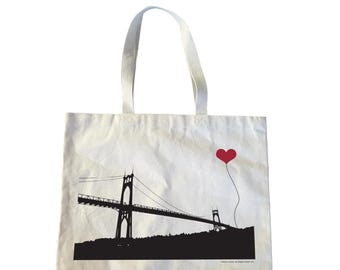 MISPRINT ON SALE Portland Oregon St John's Bridge Heavyweight Canvas Tote Bag, Market, Grocery, Reusable, Party, Wedding Favor, Gift