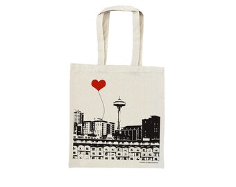 Seattle Washington Space Needle Cotton Canvas Tote Bag, Wedding Welcome Bag, Bachelorette, Market, Grocery, Reusable, Favor