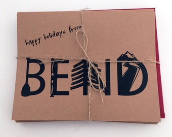 Happy Holidays from Bend Oregon set of 8 kraft note cards Christmas Holiday