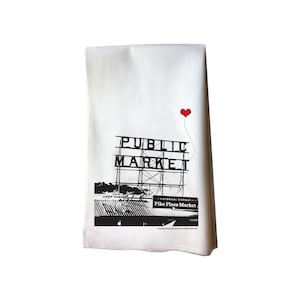 Seattle Pike Place Public Market cotton floursack tea towel, Hostess Gift, Housewarming, Dish Towel, Kitchen Towel, Textiles, Hand Towel