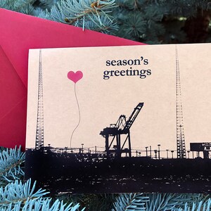 Season's Greetings Oakland Single Crane note card set of 8 Christmas Holiday image 2