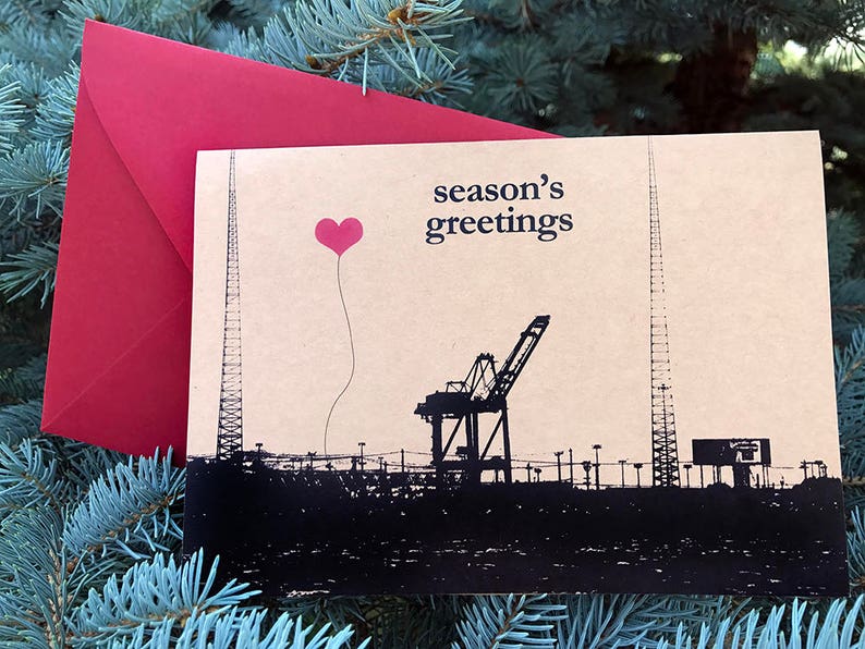 Season's Greetings Oakland Single Crane note card set of 8 Christmas Holiday image 2