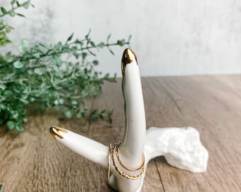 Ring Tree Antler - Ceramic Ring Holder - Jewelry Holder - Deer Antler Ring Holder - 22kt Gold Tipped Antler