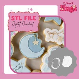 File STL per stampino e timbro per biscotti a forma di luna e stella