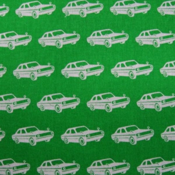 Echino Fabric by Etsuko Furuya, Nico 2011, Vintage Cars in Green, 1/2 Yard - LAST ONE