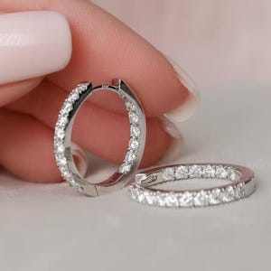 Inside Out Huggie Hoop Earrings 2 mm Round Brilliant Cut Diamond Hoop Earrings 925 Sterling Silver Stud Hoop Diamond Hoop Gift Earrings