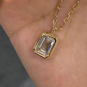 Elegant Emerald Cut Solitaire Pendant, Without Chain Pendant, Bezel Setting Wedding Gift Pendant, Dainty Modern Minimalist Gift For Her