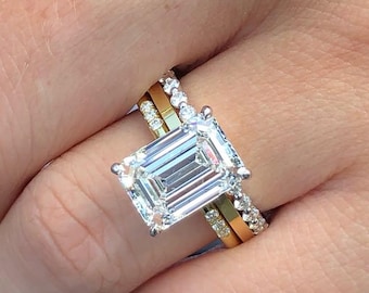 Anillo de compromiso de diamantes de talla esmeralda de 3 quilates, anillo de compromiso solitario en racimo, anillo de novia de plata esterlina, anillo de promesa, regalo de aniversario para ella