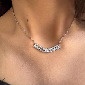 Diamond Baguette Cut Necklace for Women Round Shaped Diamond Row Necklace Minimalist Gold Necklace, Bridesmaid Necklace, Gifts for Her